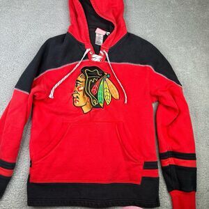 Chicago Blackhawks Reebok Face Off Hoodie Sweater Size M Red Embroidered Logo